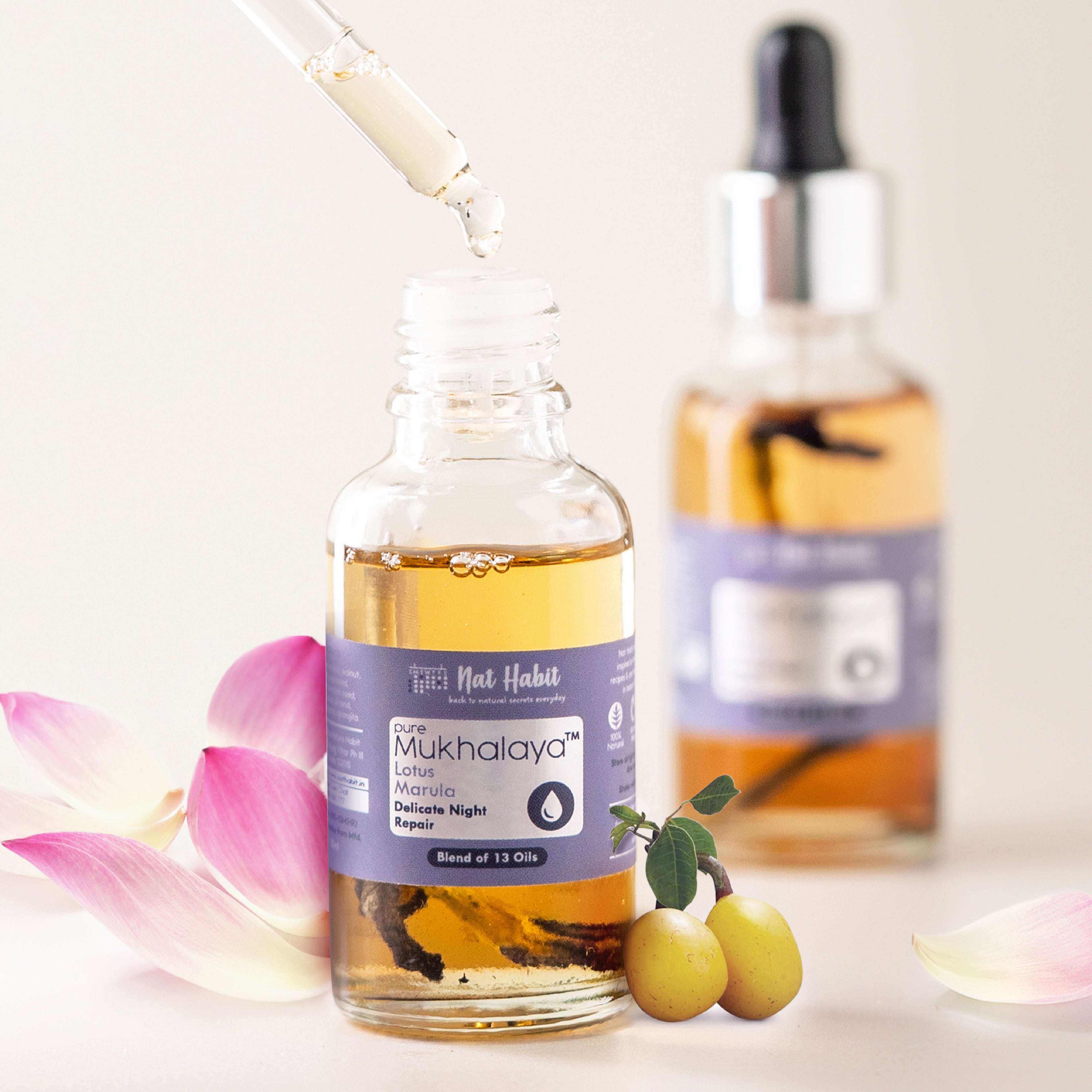 Nat Habit Pure Lotus Marula Face Oil For Massage, Delicate Night Repair Facial Oil Mukhalaya