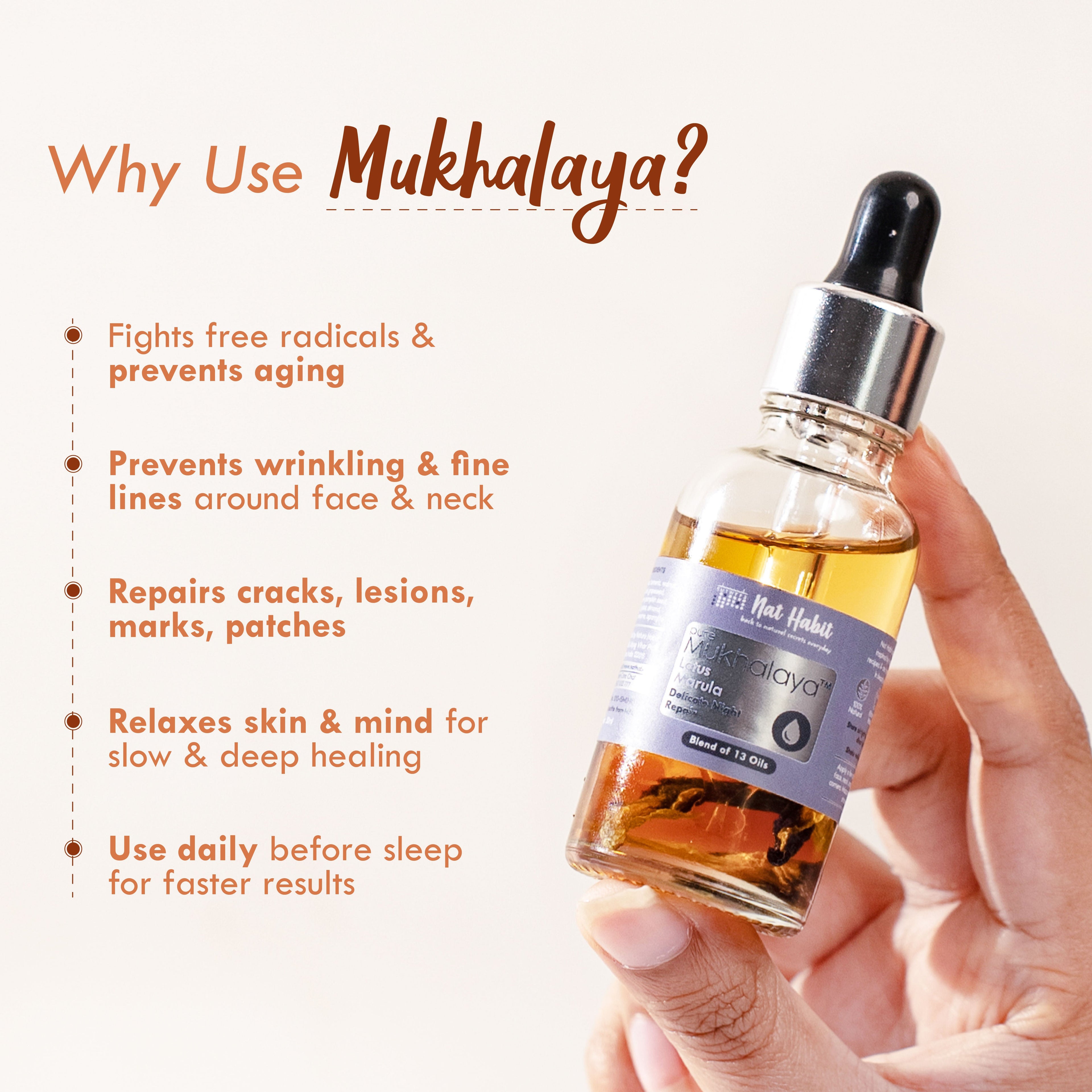 Nat Habit Pure Lotus Marula Face Oil For Massage, Delicate Night Repair Facial Oil Mukhalaya
