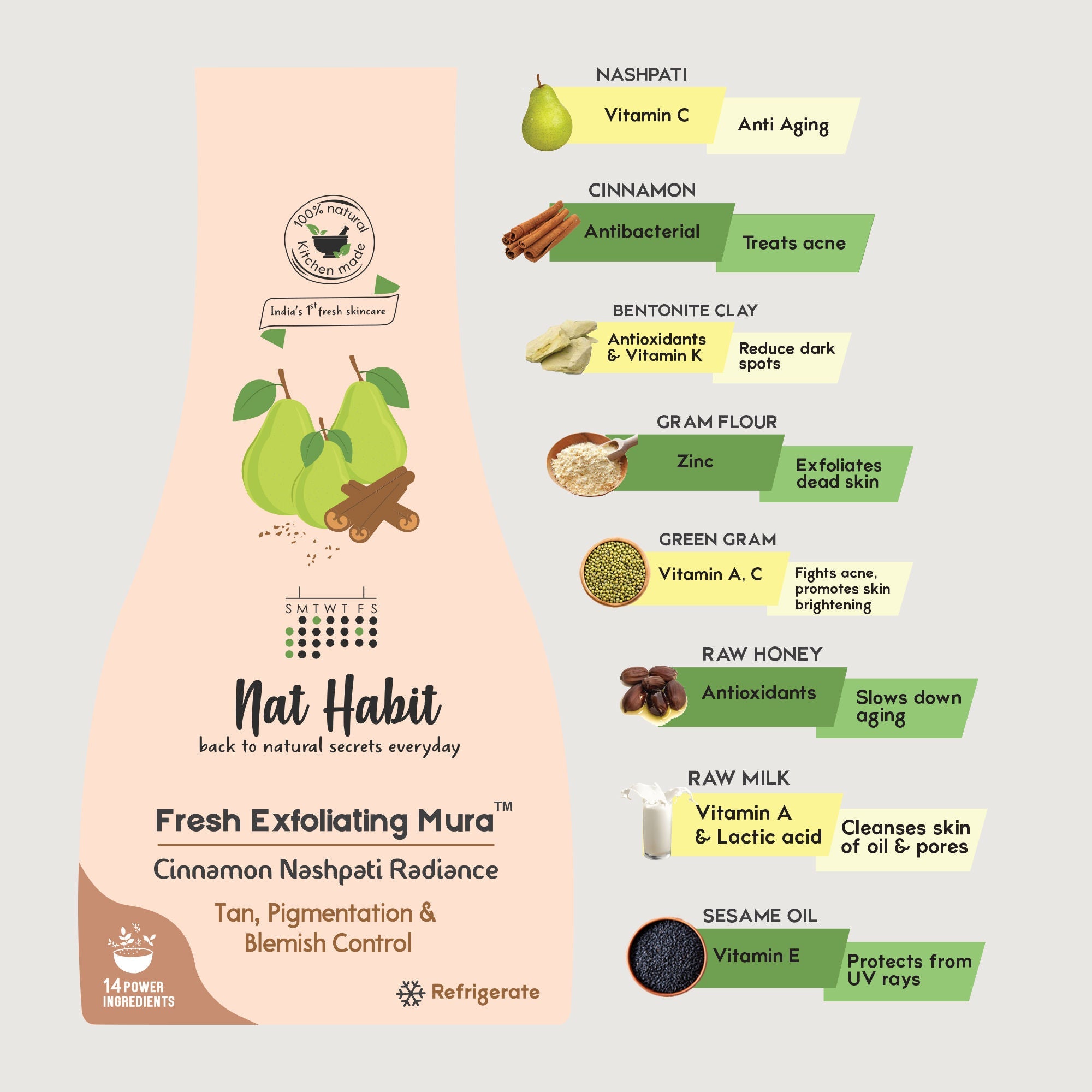 Nat Habit Cinnamon Nashpati Radiance Exfoliating Face Mura, Face Scrub for Tan, Pigmentation,Blemish