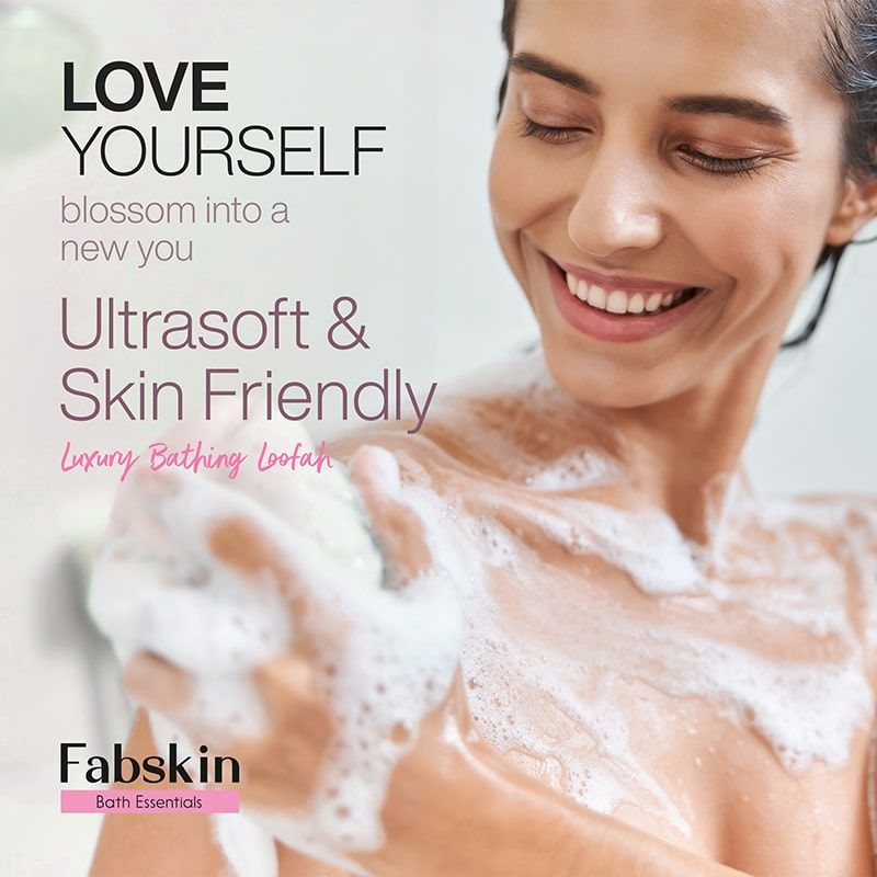 Fabskin Loofah Duo Pack- Bath Brush With Long Handle & Round Loofah- For Men & Women- Pink & White