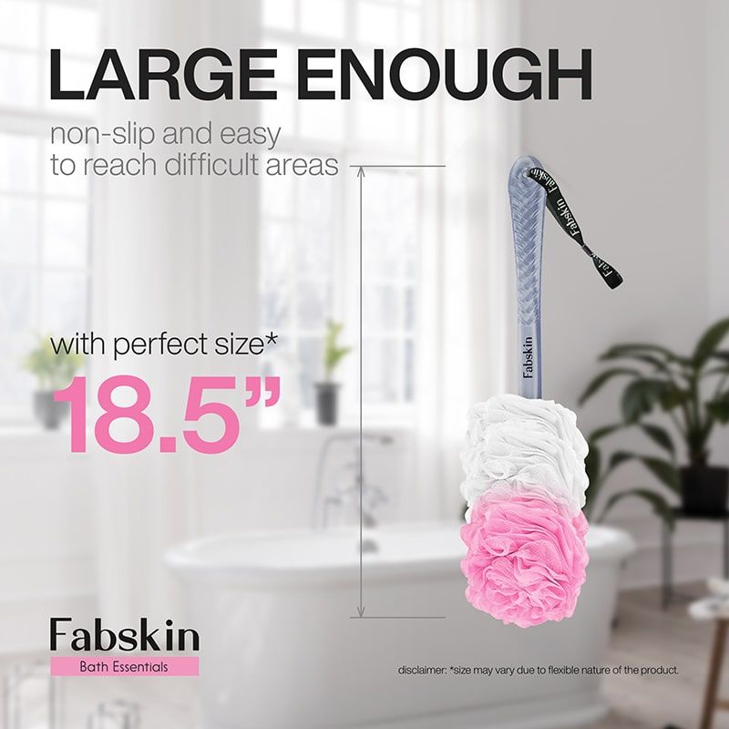 Fabskin Loofah Duo Pack- Bath Brush With Long Handle & Round Loofah- For Men & Women- Pink & White
