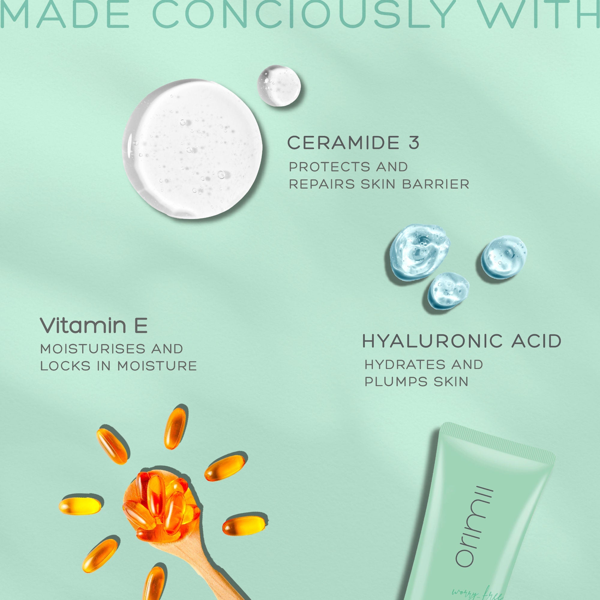 Orimii Hyaluronic + Ceramides PH Balance Gentle Face Wash - Non-Comedogenic, Pregnancy Safe