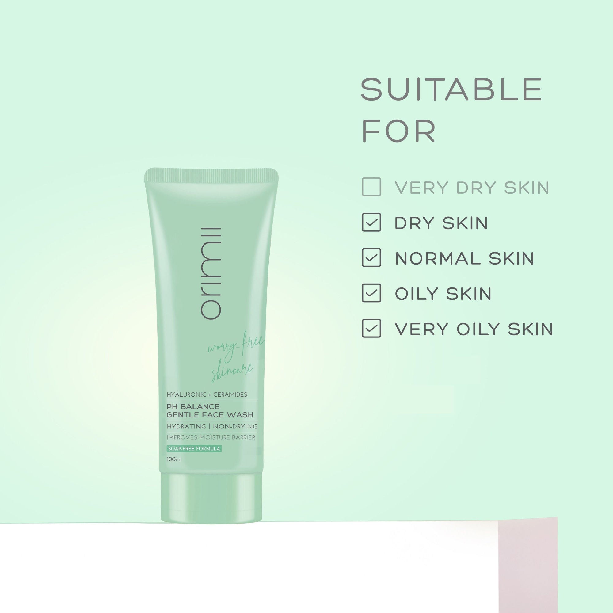 Orimii Hyaluronic + Ceramides PH Balance Gentle Face Wash - Non-Comedogenic, Pregnancy Safe
