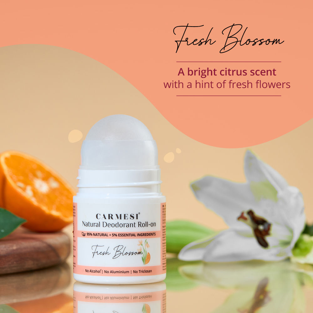 Carmesi Natural Underarms Roll On Deodorant For Women - Fresh Blossom, No Alcohol Or Aluminium