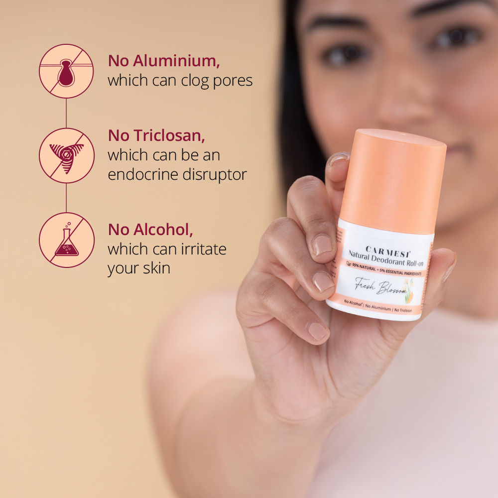 Carmesi Natural Underarms Roll On Deodorant For Women - Fresh Blossom, No Alcohol Or Aluminium