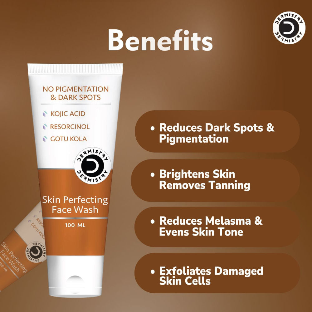 DERMISTRY Kojic Acid Face Wash Pigmentation Dark Spots Tan Removal Glowing Skin Lightening Whitening