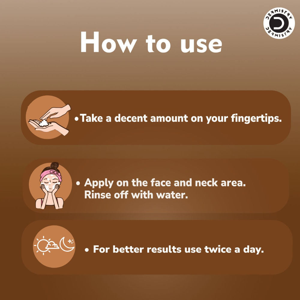 DERMISTRY Kojic Acid Face Wash Pigmentation Dark Spots Tan Removal Glowing Skin Lightening Whitening