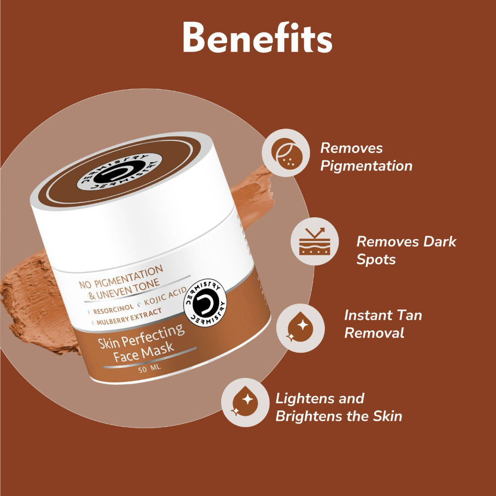 DERMISTRY Kojic Acid Pigmentation De D Tan Dark Spots Removal Skin Whitening Glowing Face Pack Mask