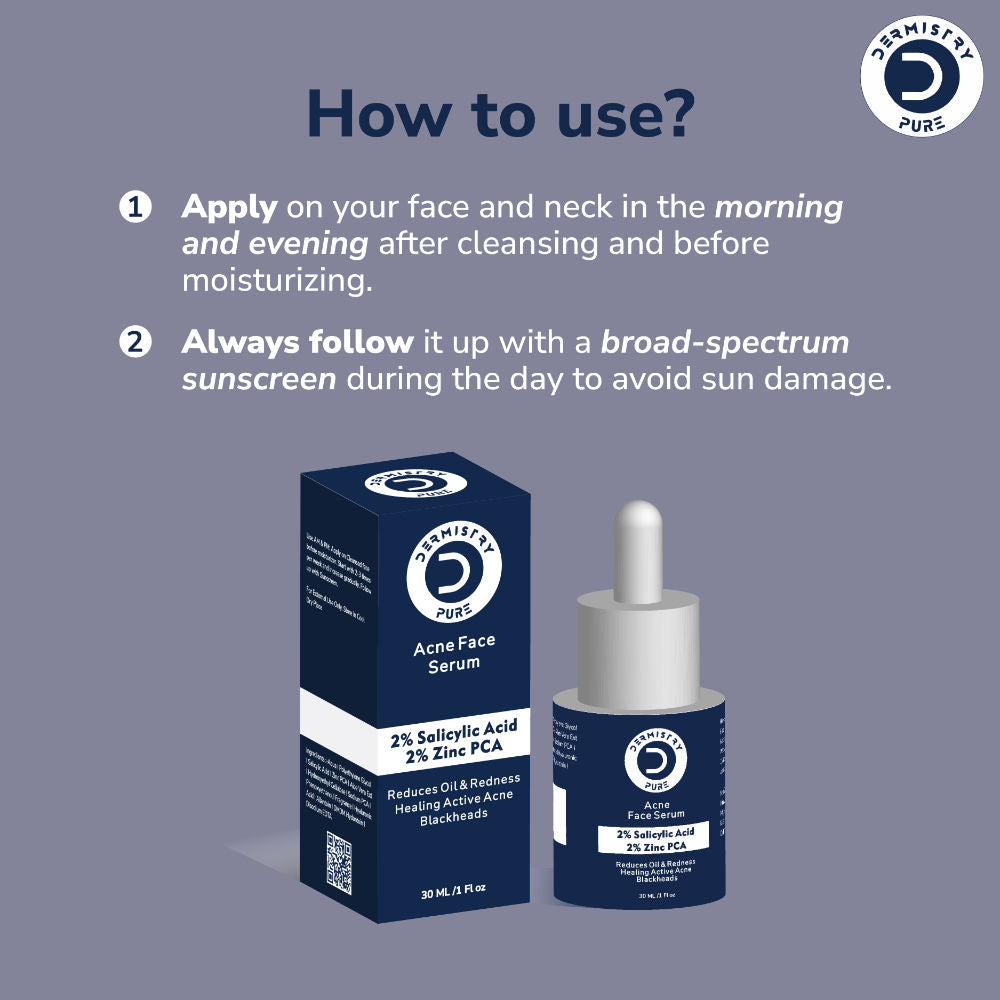 DERMISTRY 2% Salicylic Acid Zinc Face Serum For Oily Acne Prone Skin Open Pores Spots Scars Removal