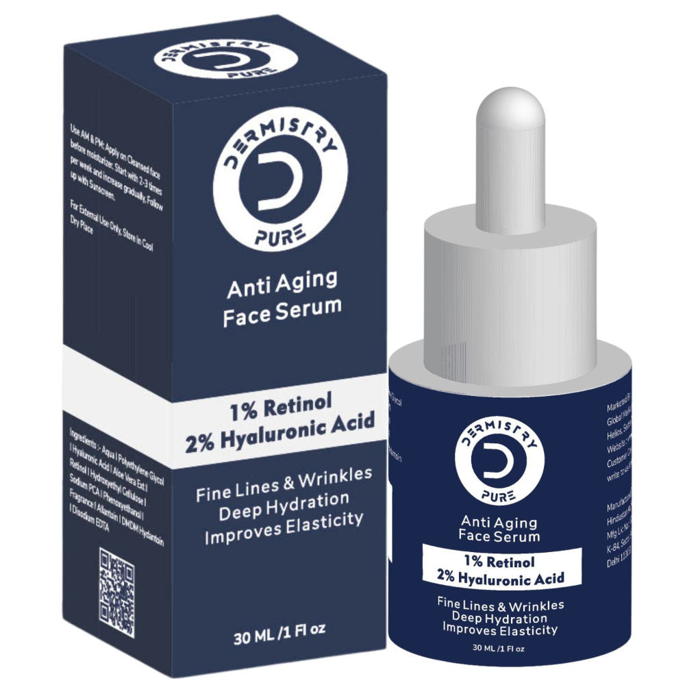 DERMISTRY 1% Retinol Hyaluronic Acid Anti Aging Day Night Face Serum For Ageing Dark Circle Wrinkles