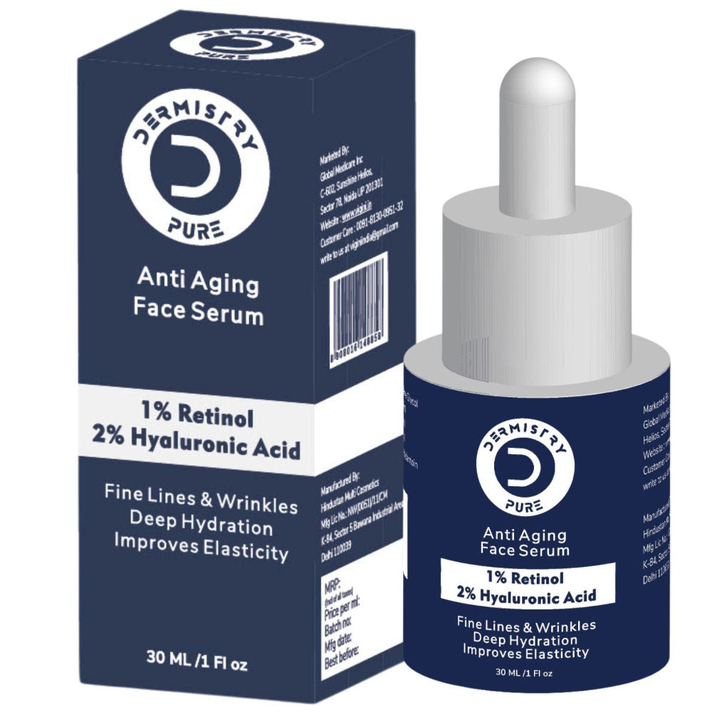 DERMISTRY 1% Retinol Hyaluronic Acid Anti Aging Day Night Face Serum For Ageing Dark Circle Wrinkles