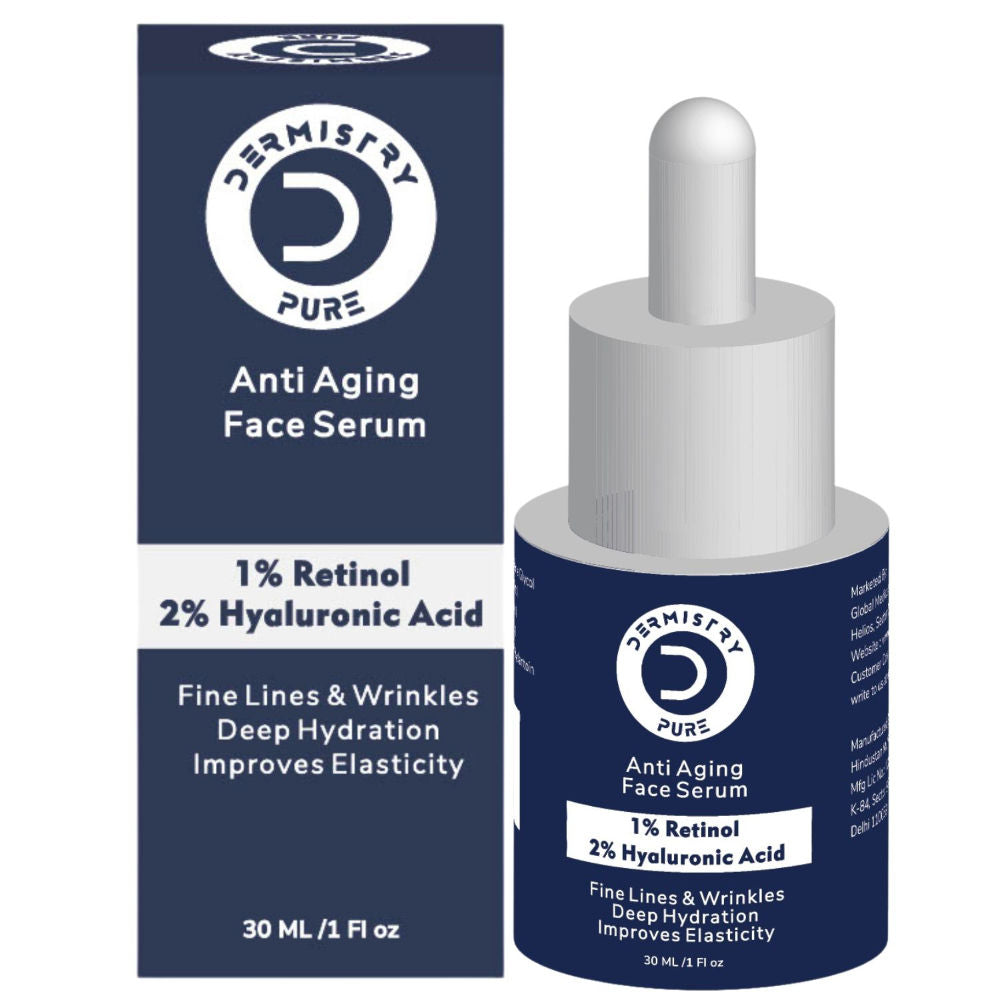 DERMISTRY 1% Retinol Hyaluronic Acid Anti Aging Day Night Face Serum For Ageing Dark Circle Wrinkles