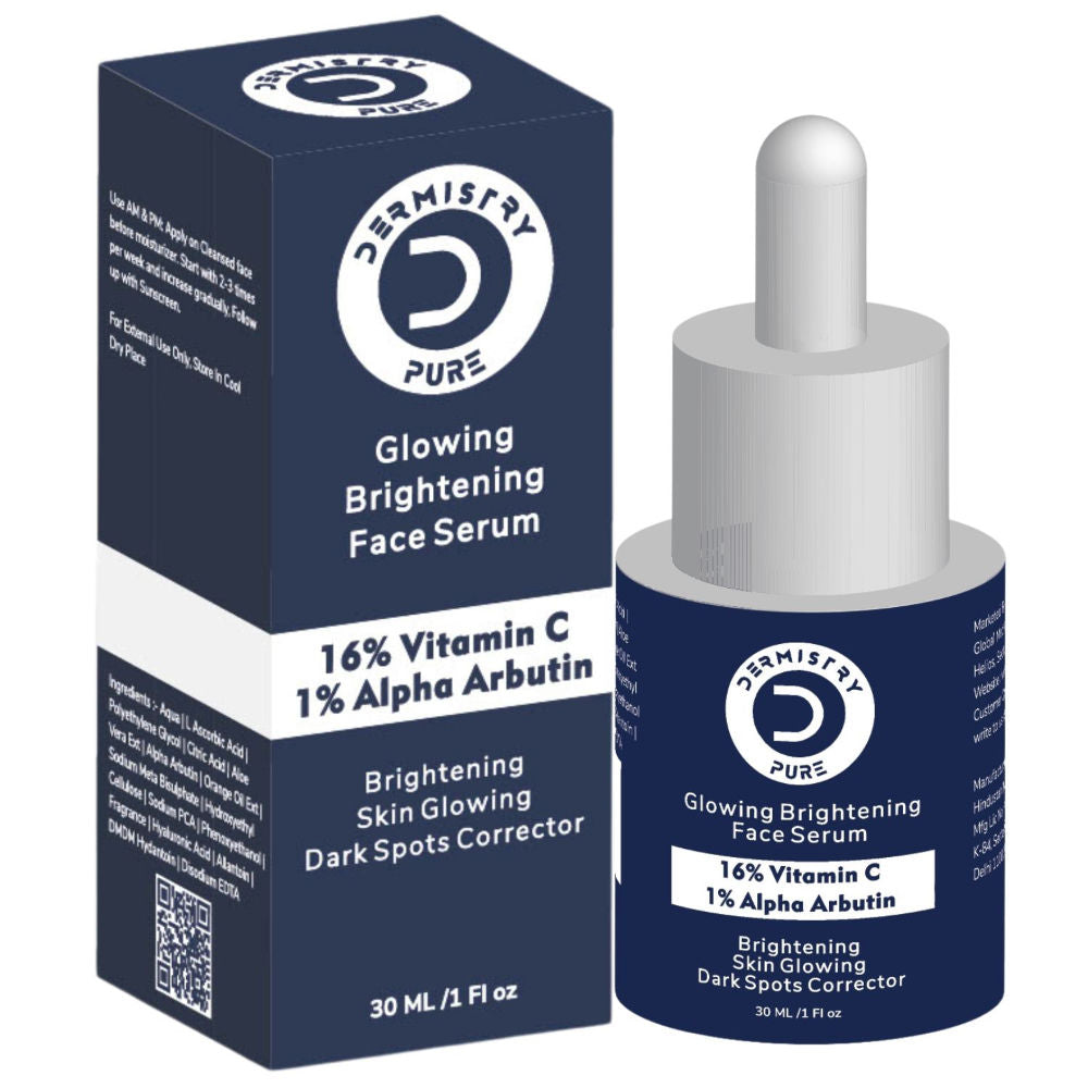 DERMISTRY 16% Vitamin C 1% Alpha Face Serum For Dark Spots Dull Skin Tone Glowing Skin Fairness