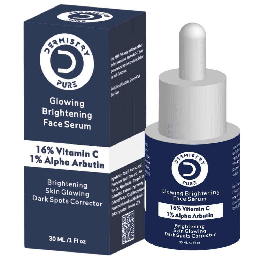 DERMISTRY 16% Vitamin C 1% Alpha Face Serum For Dark Spots Dull Skin Tone Glowing Skin Fairness