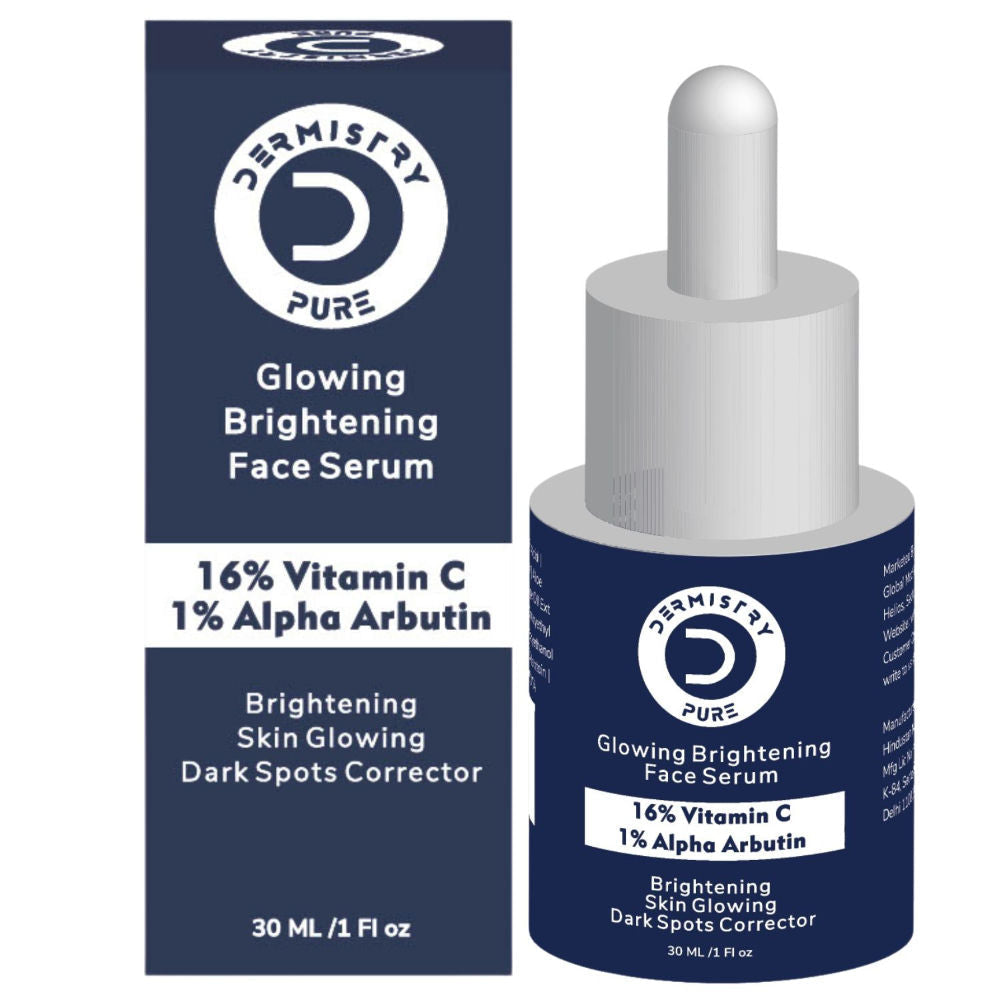 DERMISTRY 16% Vitamin C 1% Alpha Face Serum For Dark Spots Dull Skin Tone Glowing Skin Fairness