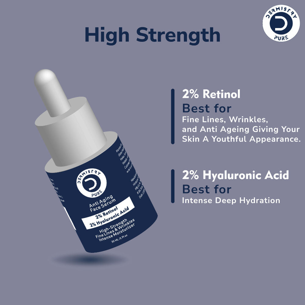 DERMISTRY 2% Retinol Hyaluronic Anti Aging Night Face Cream Serum for Ageing Dark Circles & Wrinkles
