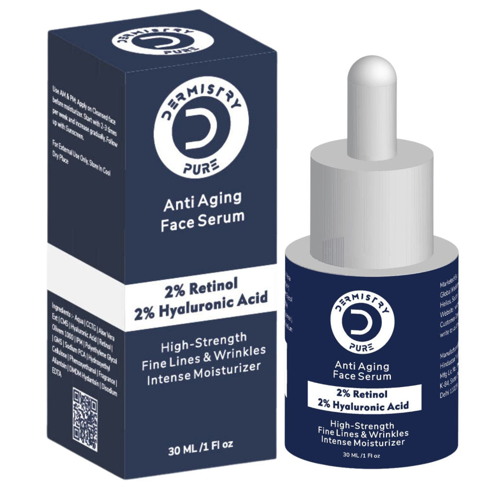 DERMISTRY 2% Retinol Hyaluronic Anti Aging Night Face Cream Serum for Ageing Dark Circles & Wrinkles