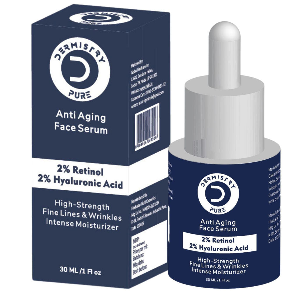 DERMISTRY 2% Retinol Hyaluronic Anti Aging Night Face Cream Serum for Ageing Dark Circles & Wrinkles