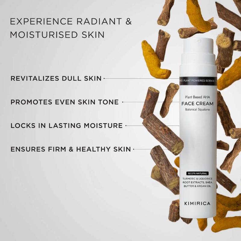 Kimirica Brightening And Hydrating Face Cream With Plant Based AHA, Squalane, Butter & Argan Oil