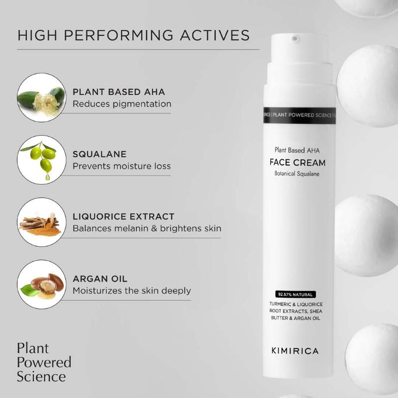 Kimirica Brightening And Hydrating Face Cream With Plant Based AHA, Squalane, Butter & Argan Oil