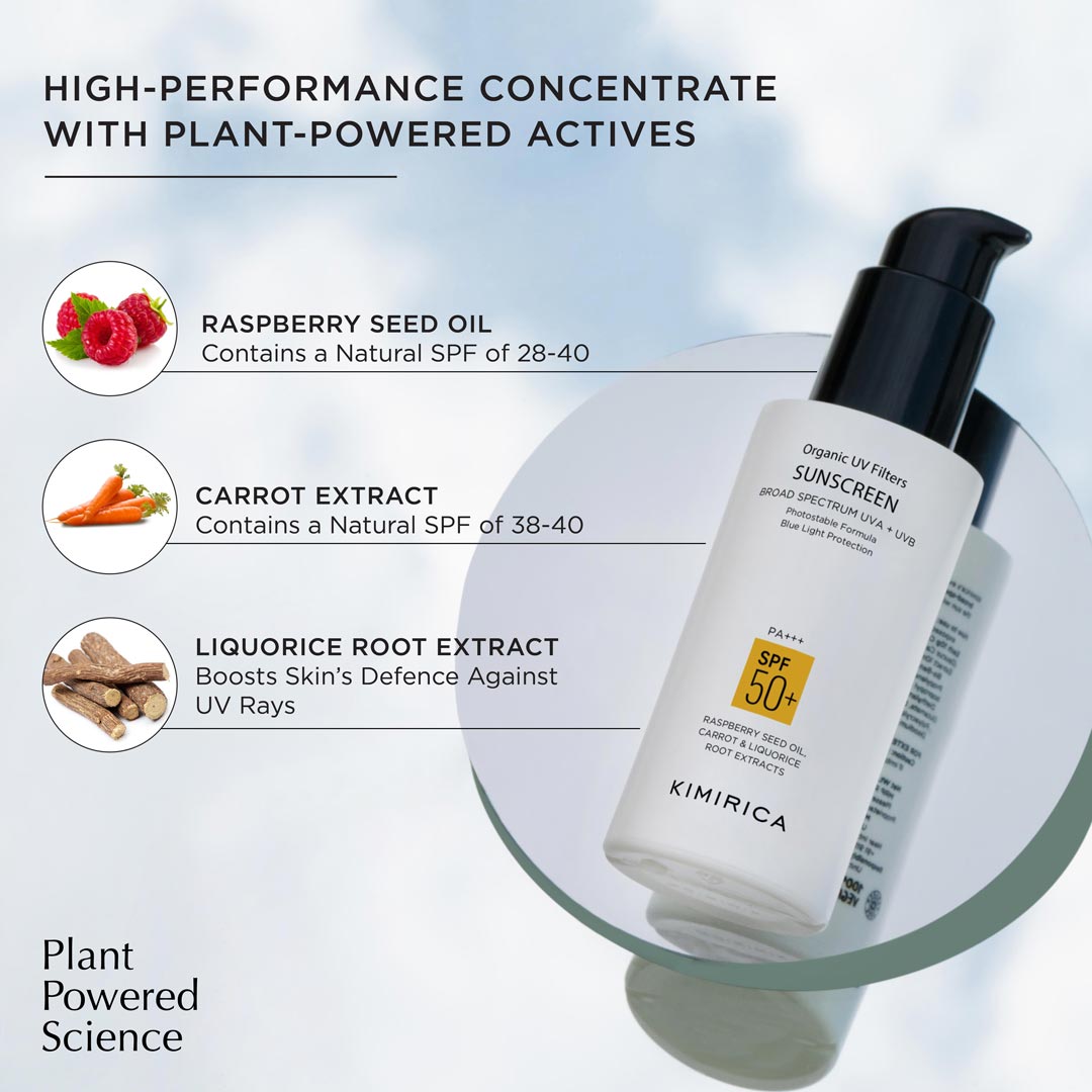 Kimirica Glow Sunscreen, SPF 50, PA+++ For UVA/B Protection With Liquorice And Carrot Root Extract