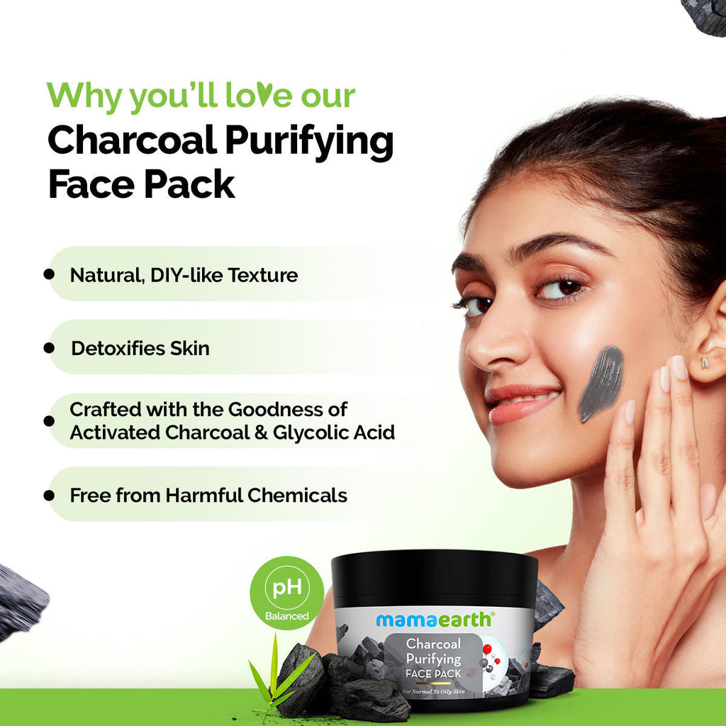 Mamaearth Charcoal Purifying Face Pack Detoxifies, Deep Cleanses, Minimizes Pores & Brightens Skin