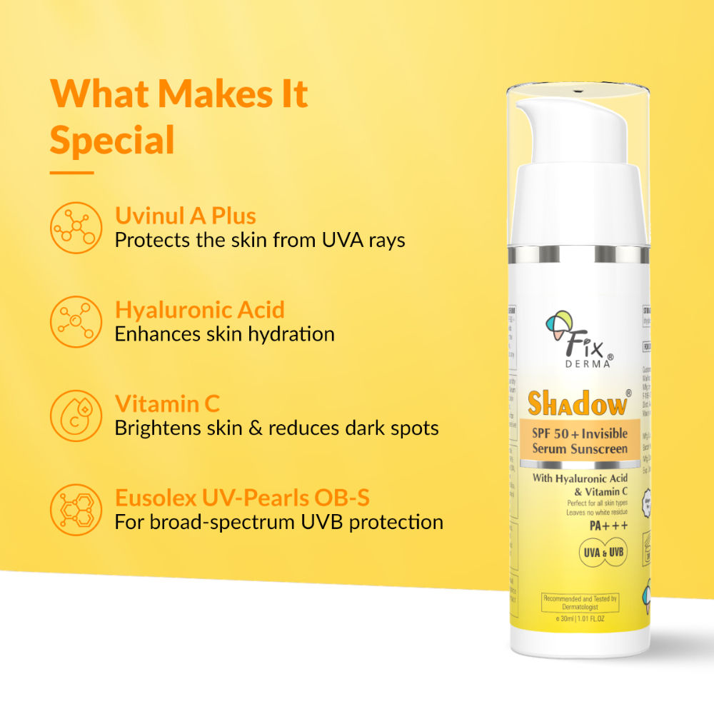 FIXDERMA Shadow Invisible Serum Sunscreen SPF 50+ PA+++ |No White Cast| For All Skin Types