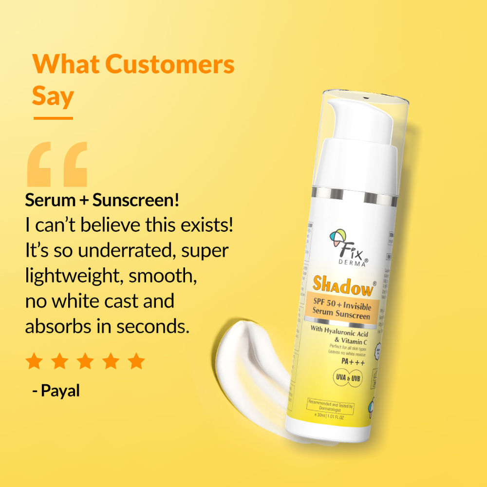 FIXDERMA Shadow Invisible Serum Sunscreen SPF 50+ PA+++ |No White Cast| For All Skin Types