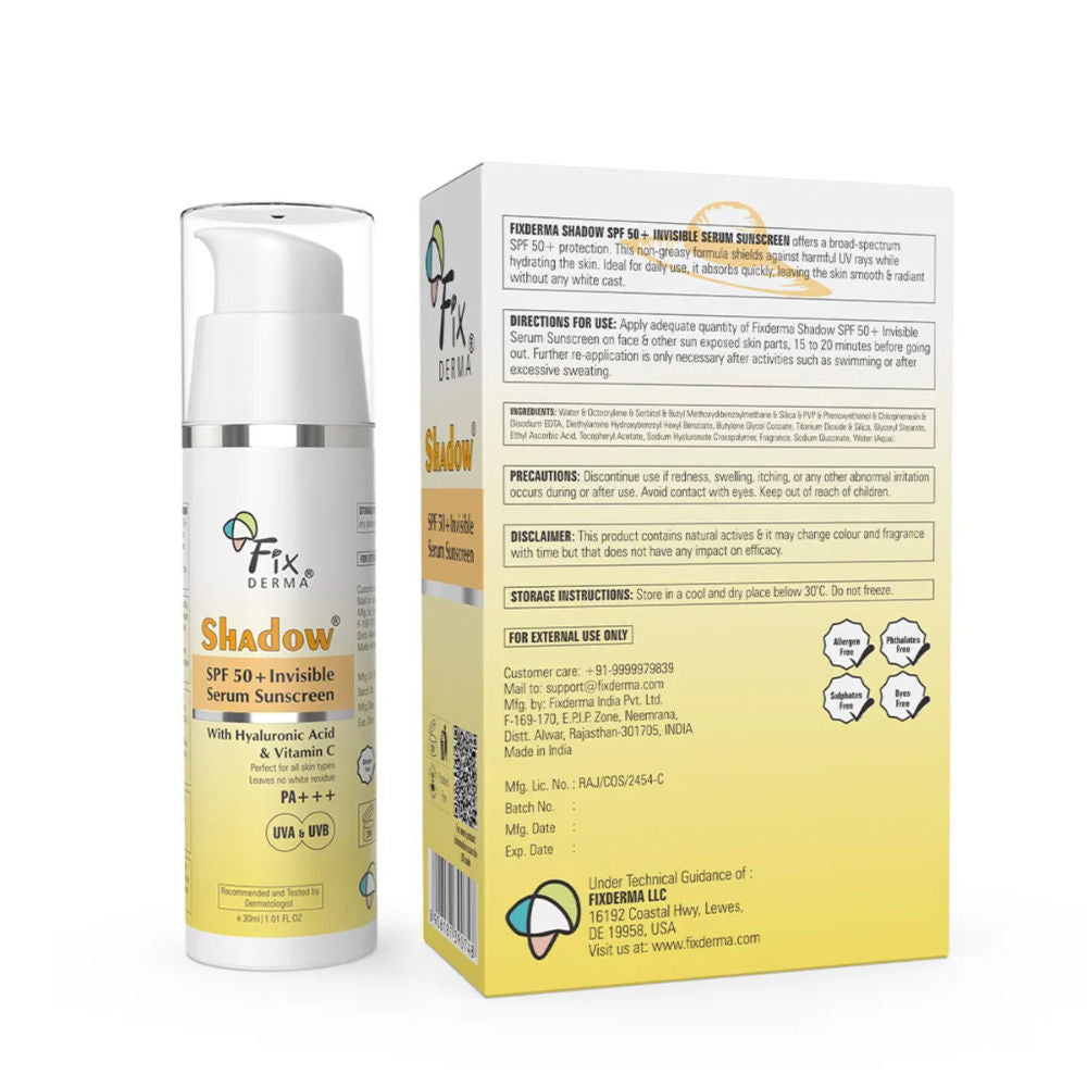 FIXDERMA Shadow Invisible Serum Sunscreen SPF 50+ PA+++ |No White Cast| For All Skin Types