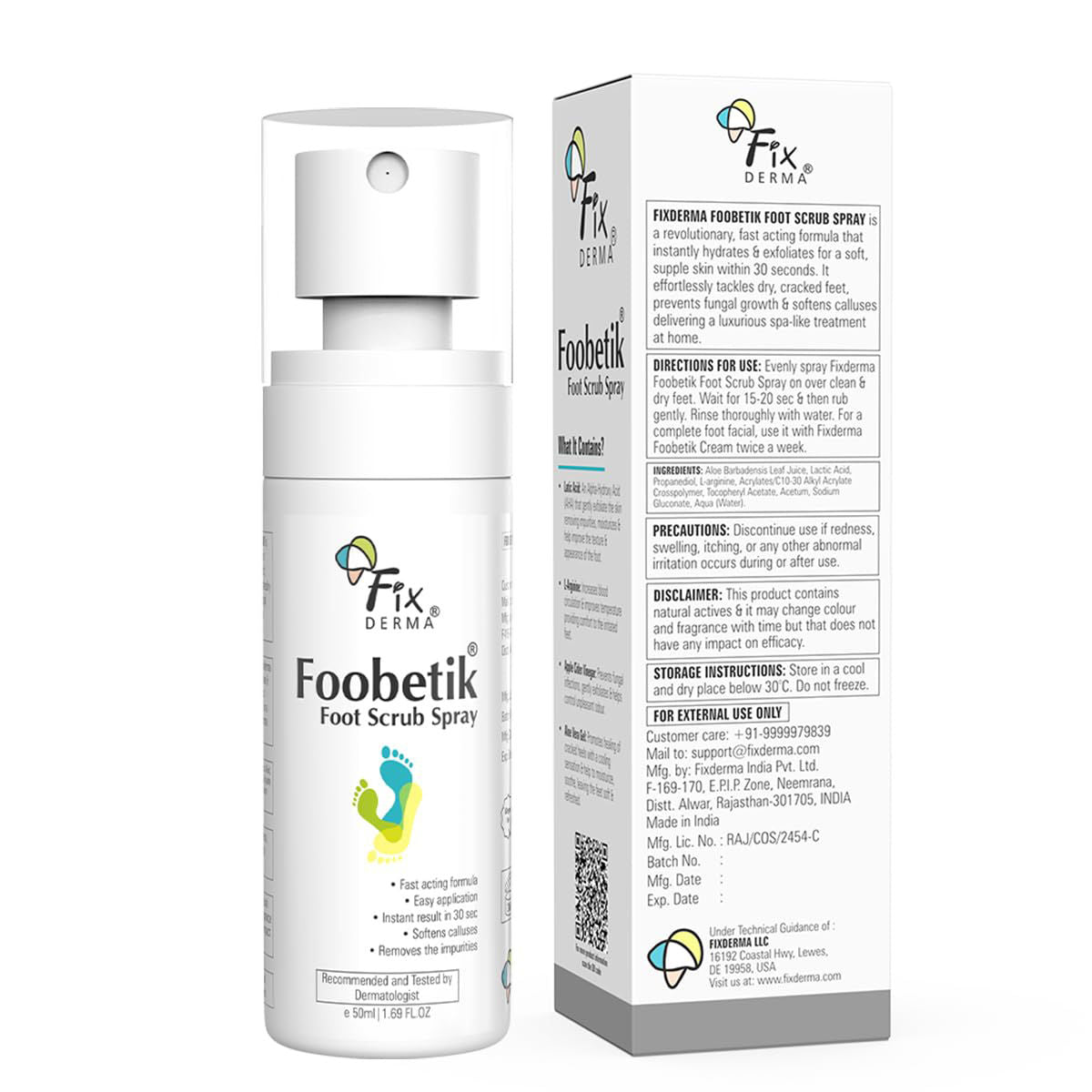 Fixderma Foobetik Foot Scrub Spray with 5% Lactic Acid & Shea Butter for Smooth Heels