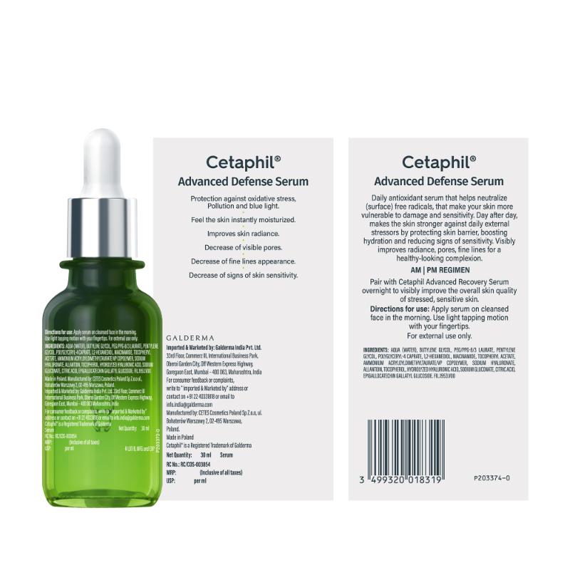 Cetaphil Advanced Defense Serum with Gallic Acid, Boosts Skin Radiance & Brightness