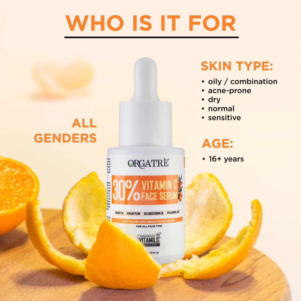 Orgatre 30% Vitamin C Face Serum With Hyaluronic Acid – Skin Glowing & Brightening Serum