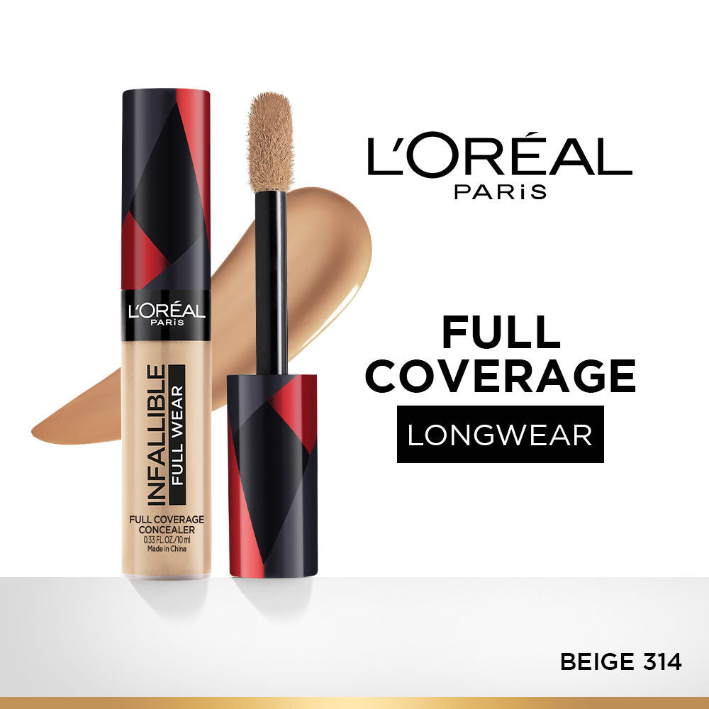 LOreal Paris Infallible Full Wear Concealer, Maximum Coverage, Sweat Proof & Heat Proof - Amber 312