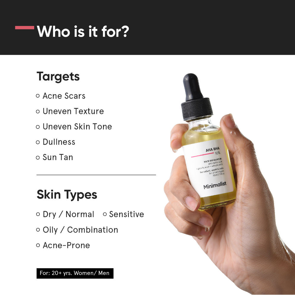 Minimalist 10% AHA BHA Exfoliator With Hyaluronic Acid For Even Tone & Texture