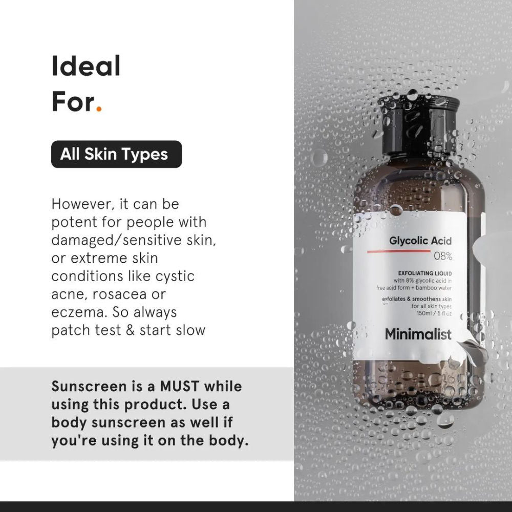 Minimalist 8% Glycolic Acid Toner For Exfoliates Smoothes Skin
