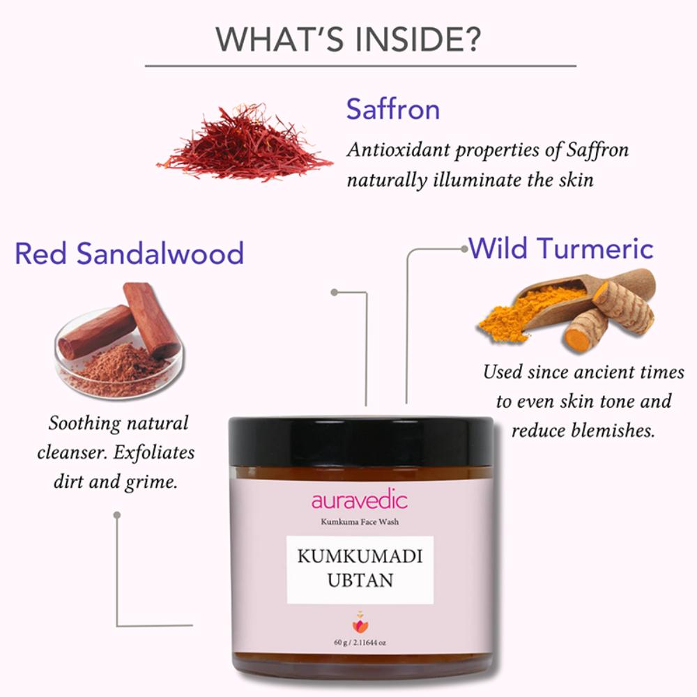 Auravedic Kumkumadi Tailam Ubtan Face Wash For Glowing Skin Kumkumadi Oil Ubtan Powder Face Pack