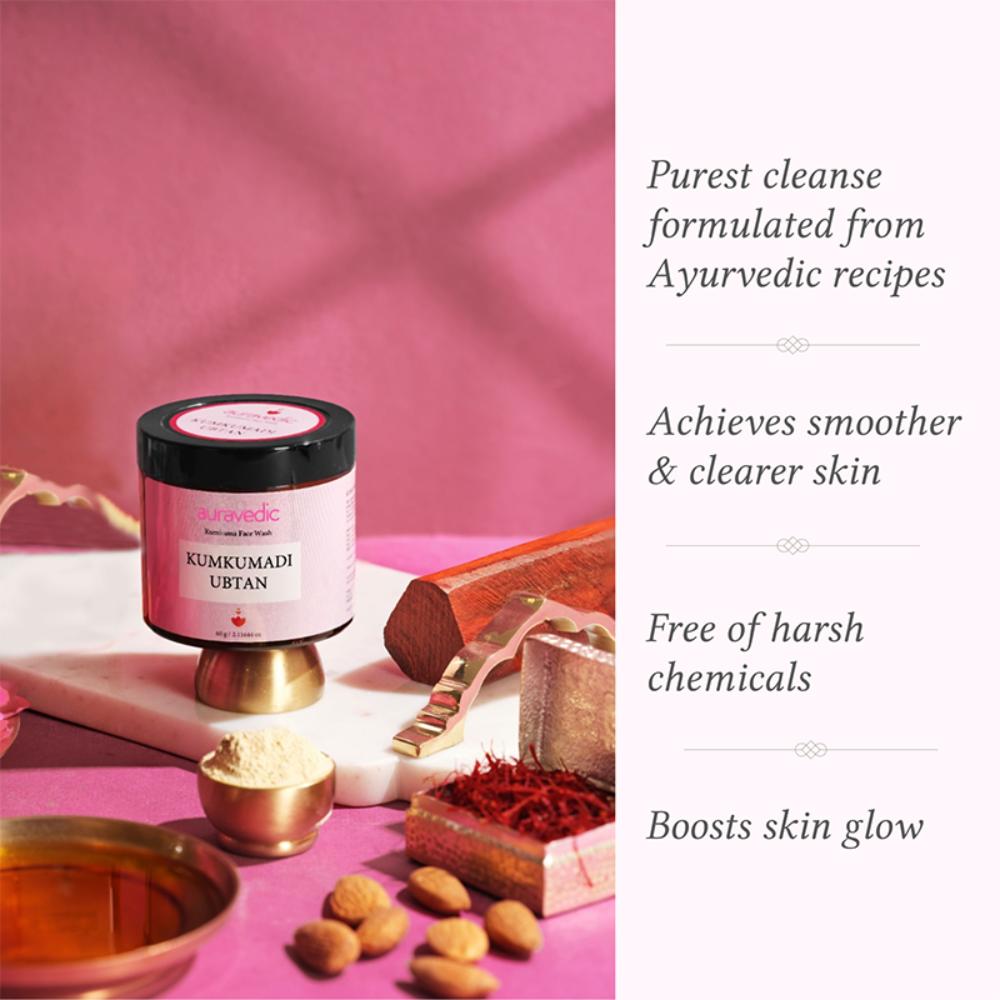 Auravedic Kumkumadi Tailam Ubtan Face Wash For Glowing Skin Kumkumadi Oil Ubtan Powder Face Pack