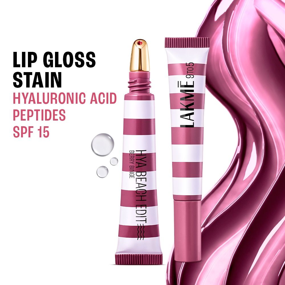 Lakme 9to5 Hya Beach Edit Lip Gloss Stain, Hydrating, Lasting Tint, SPF 15