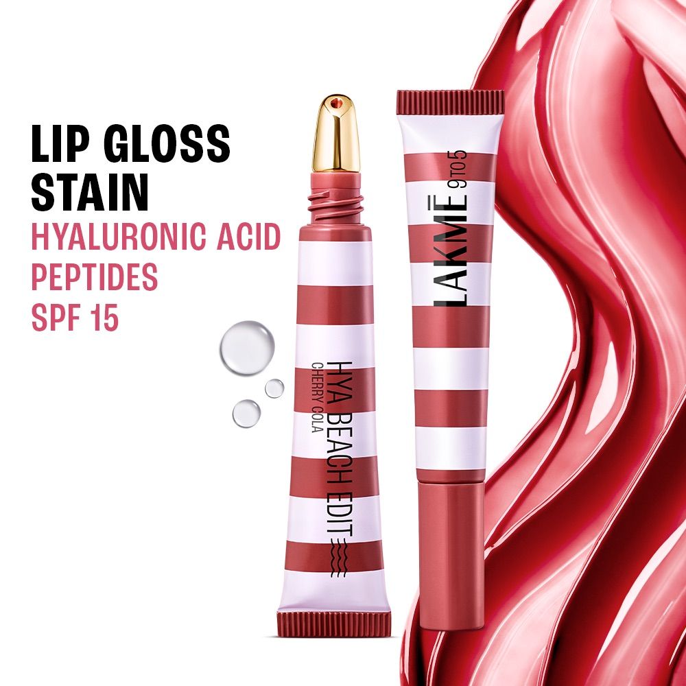 Lakme 9to5 Hya Beach Edit Lip Gloss Stain, Hydrating, Lasting Tint, SPF 15