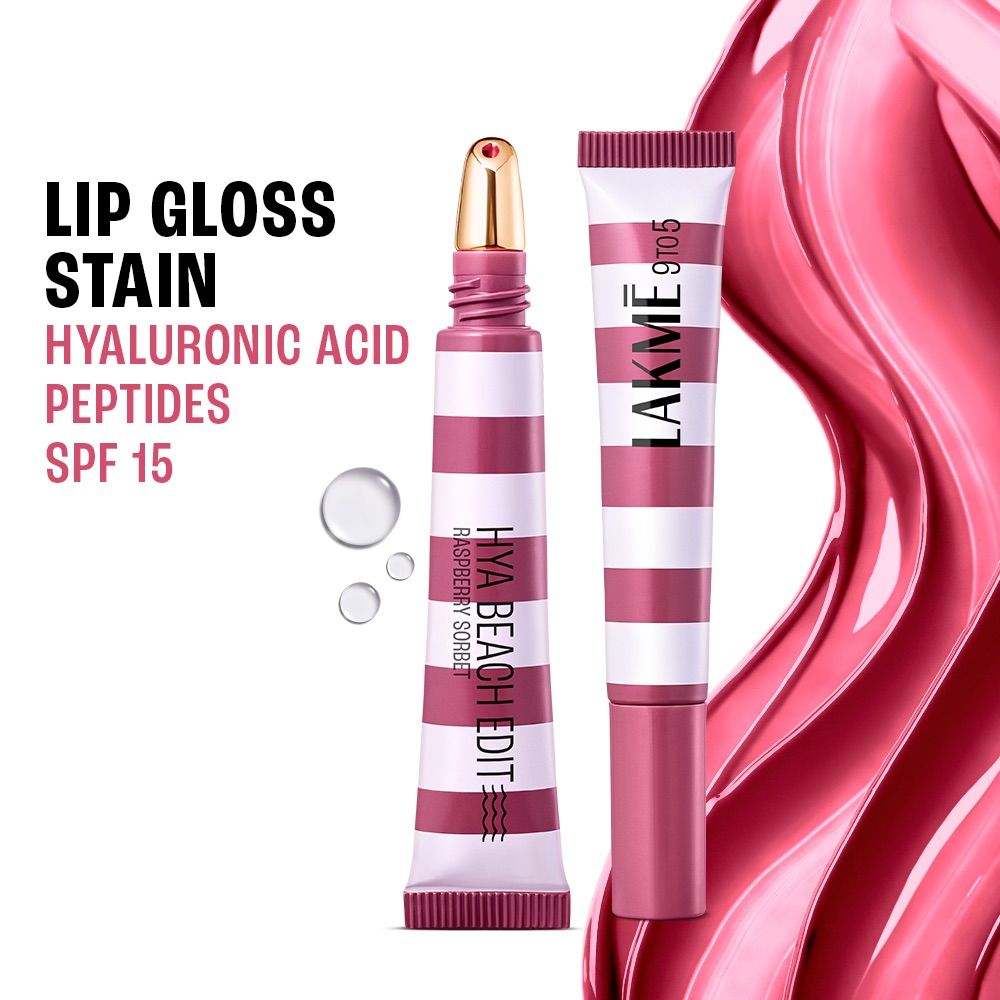 Lakme 9to5 Hya Beach Edit Lip Gloss Stain, Hydrating, Lasting Tint, SPF 15