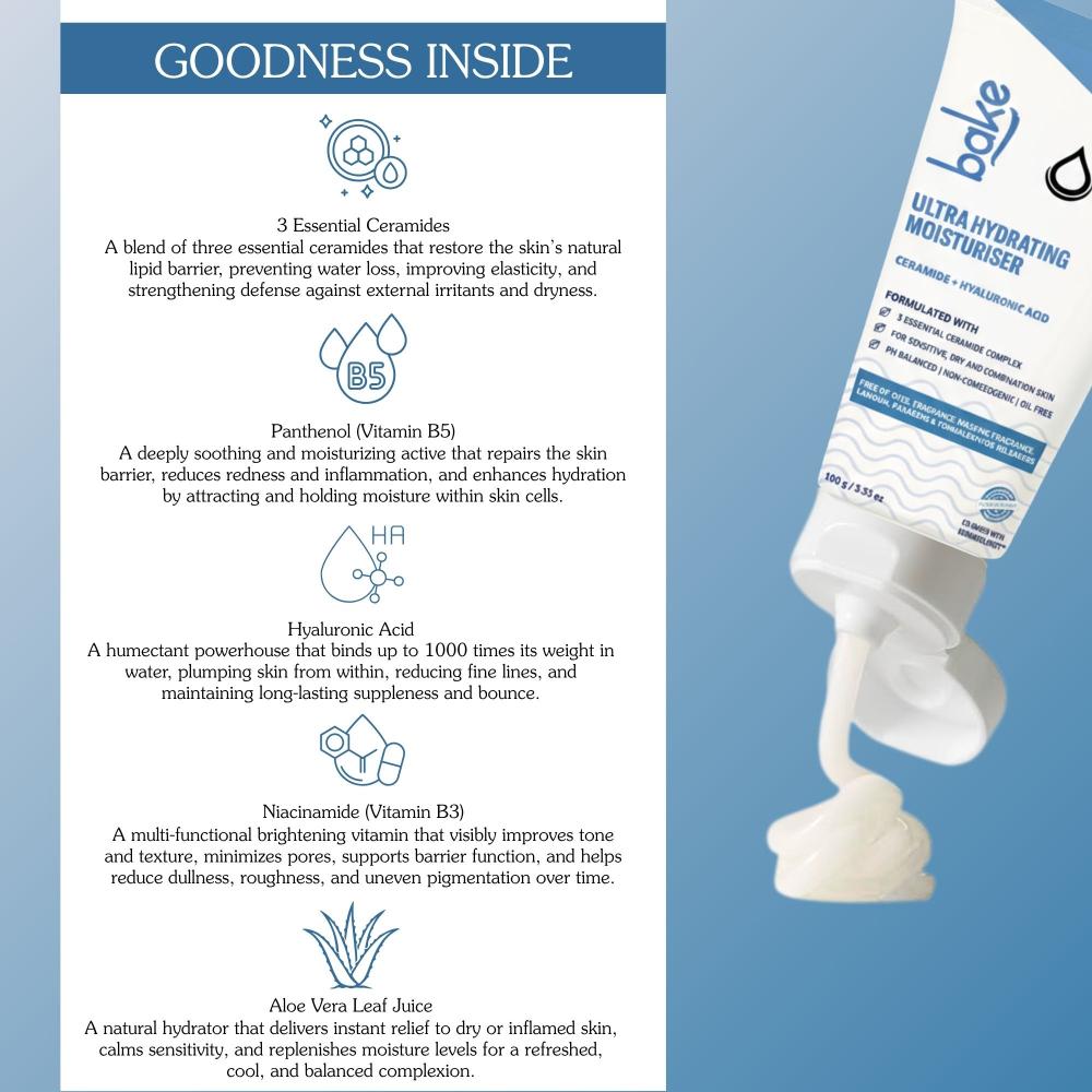 BAKE Ultra Hydrating Face Moisturizer with 3 Essential Ceramides for Barrier Repair-72H Hydration