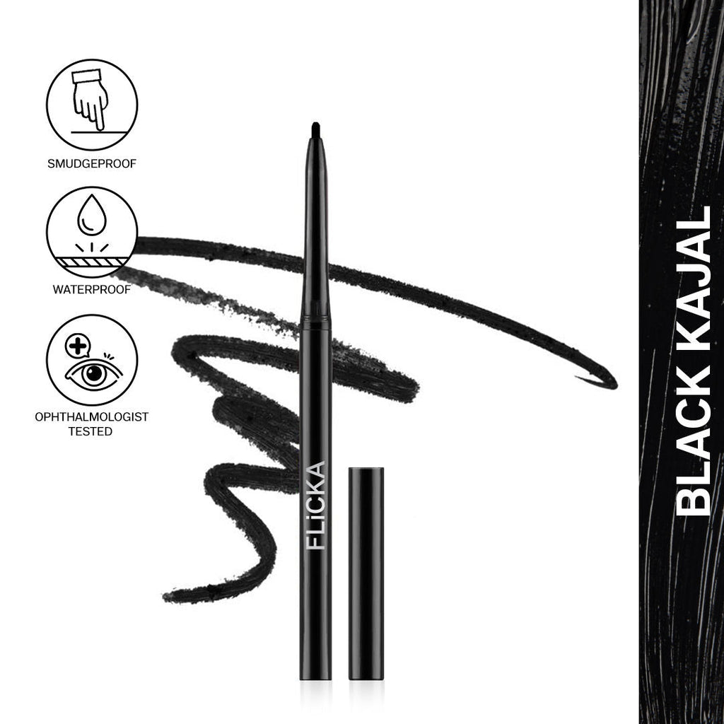 Flicka Breathtaking Eye Kajal Waterproof Smudgeproof Long Lasting Rich Pigment