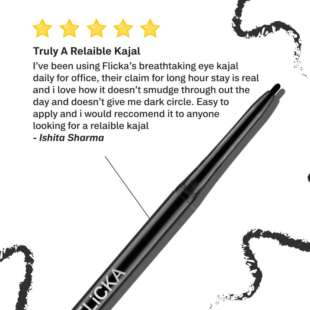 Flicka Breathtaking Eye Kajal Waterproof Smudgeproof Long Lasting Rich Pigment