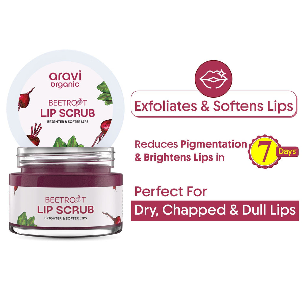 Aravi Organic Beetroot Lip Scrub For Dry, Dark Pigmented & Chapped Lips With Shea & Cocoa Butter