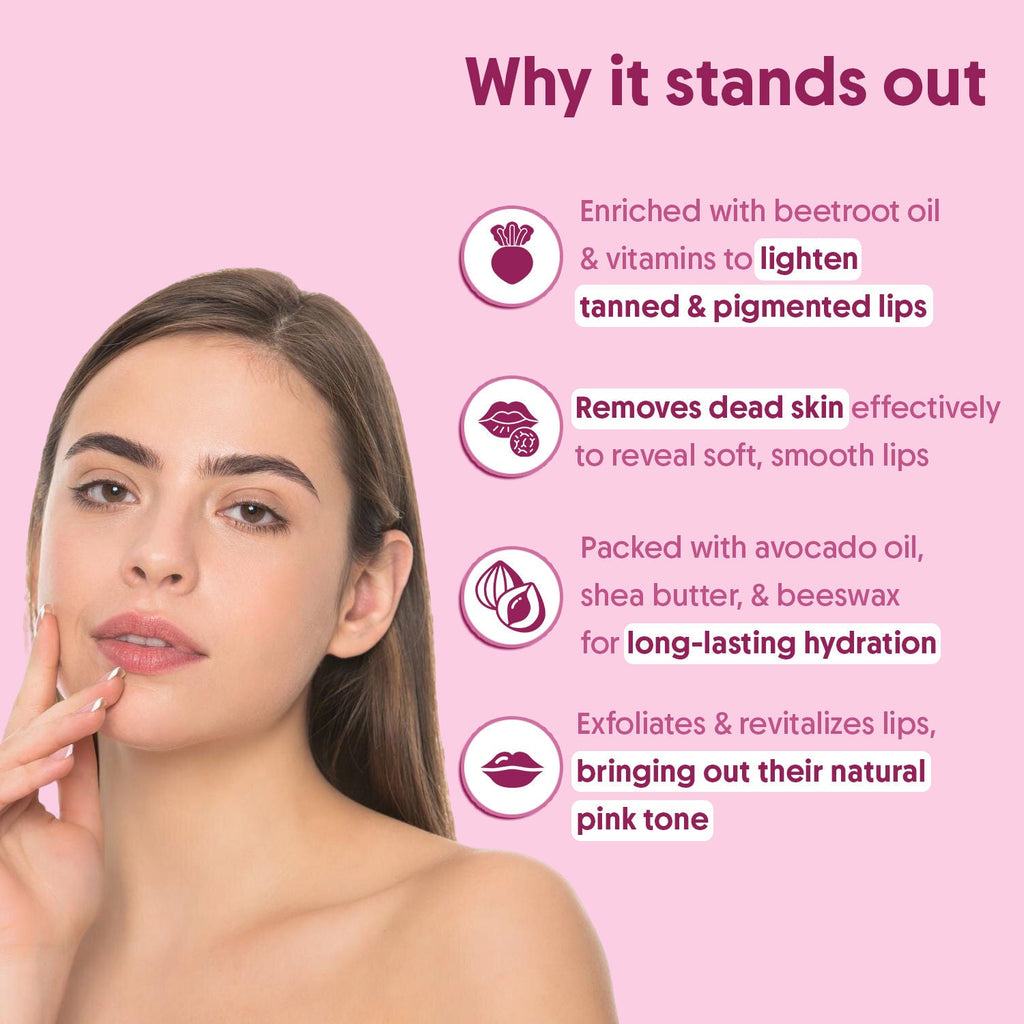 Aravi Organic Beetroot Lip Scrub For Dry, Dark Pigmented & Chapped Lips With Shea & Cocoa Butter