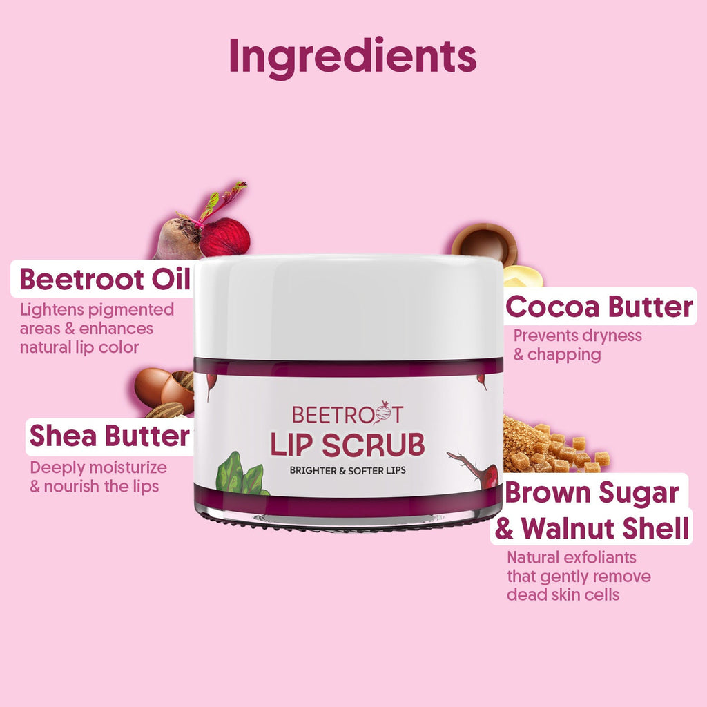 Aravi Organic Beetroot Lip Scrub For Dry, Dark Pigmented & Chapped Lips With Shea & Cocoa Butter