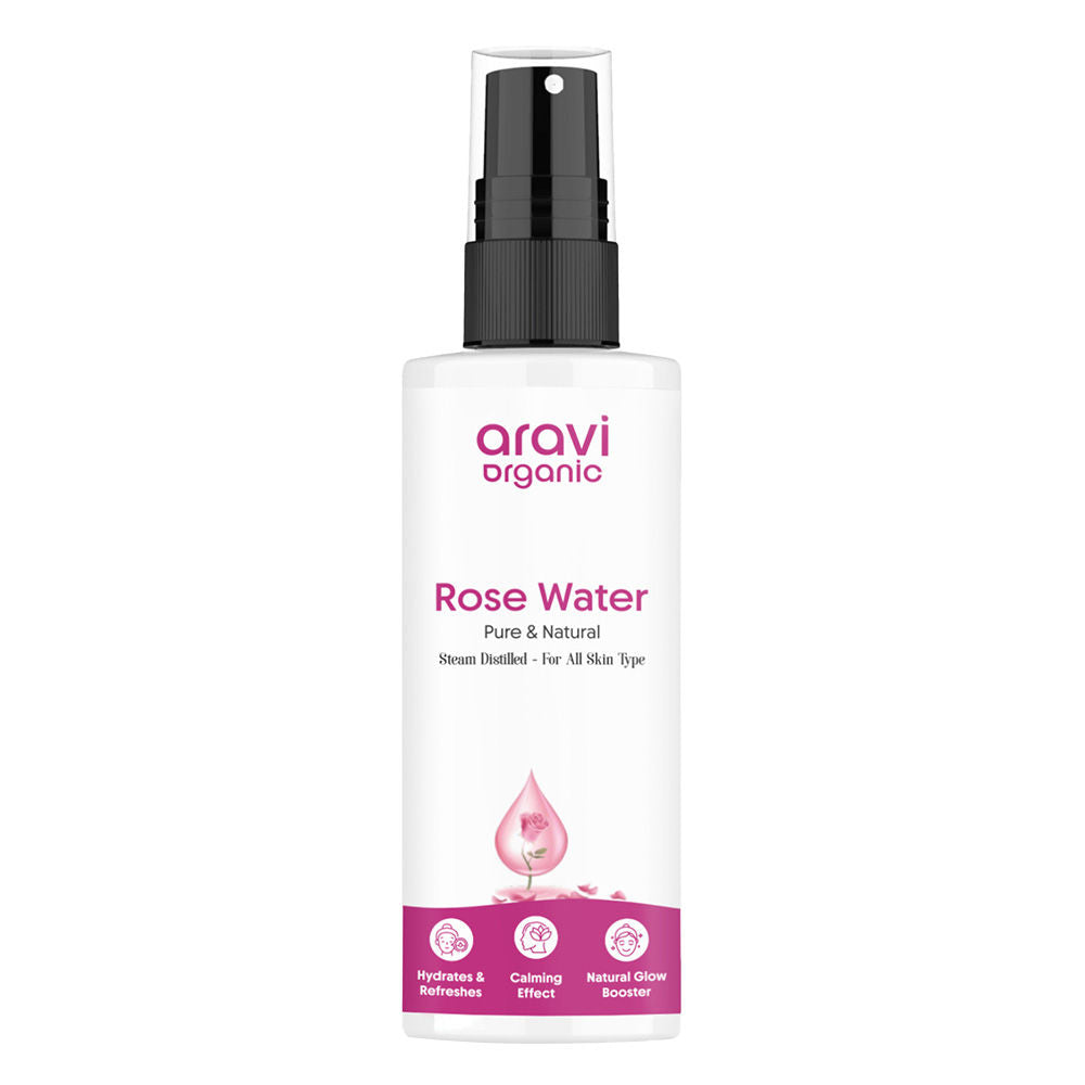 Aravi Organic 100% Pure Rose Water Face Toner Spray, Steam Distilled, For Skin & Hair, Gulab Jal