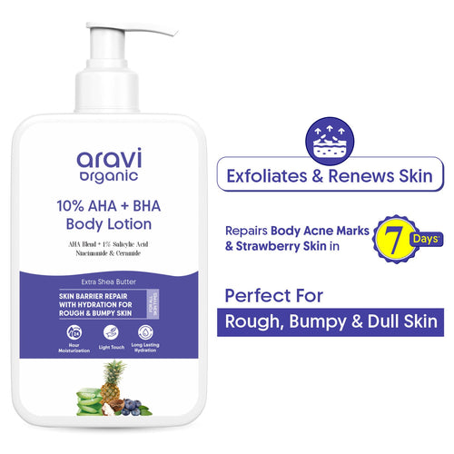 Aravi Organic 10% AHA + 1% BHA Body Lotion, Brightening, Tan Removal & Strawberry Skin For Dry Skin