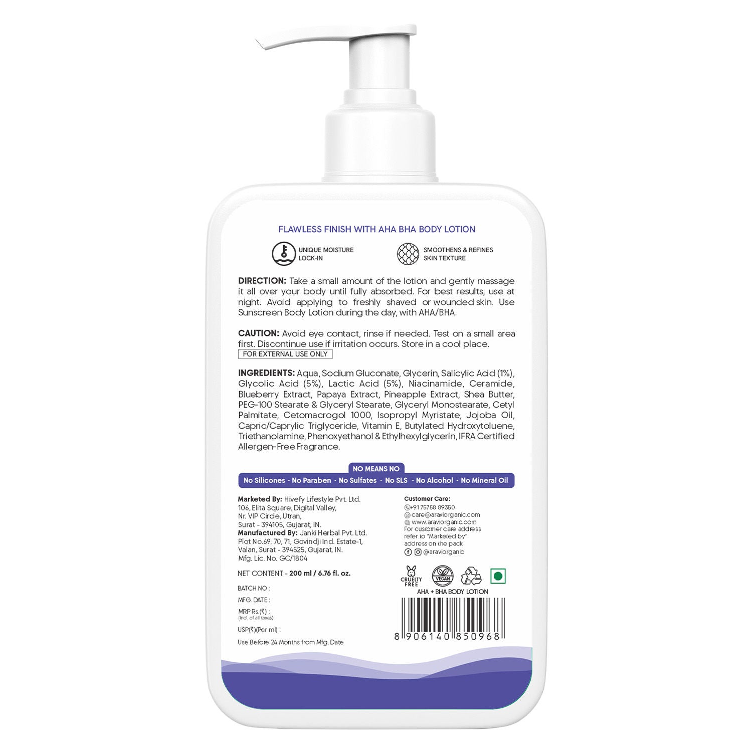 Aravi Organic 10% AHA + 1% BHA Body Lotion, Brightening, Tan Removal & Strawberry Skin For Dry Skin