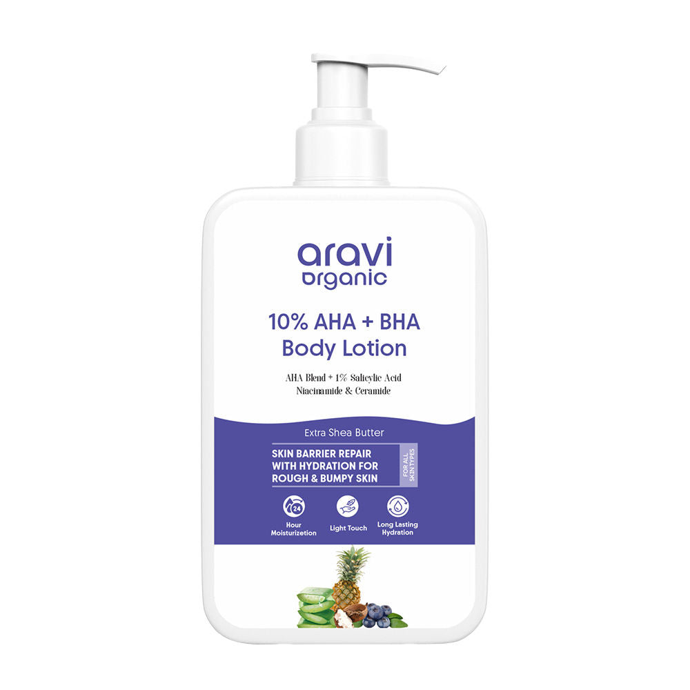 Aravi Organic 10% AHA + 1% BHA Body Lotion, Brightening, Tan Removal & Strawberry Skin For Dry Skin